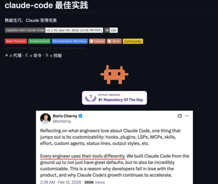 GitHub 上一路飙到 3.2 万 Star 的 Claude Code 最佳实践,开源了。