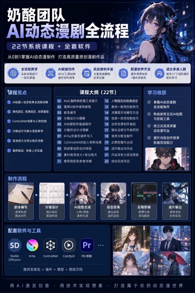 奶酪团队AI动态 漫剧全流程(22节+软件)