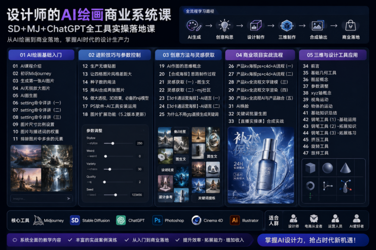 设计师的AI绘画商业系统课|SD+MJ+ChatGPT全工具实操落地课