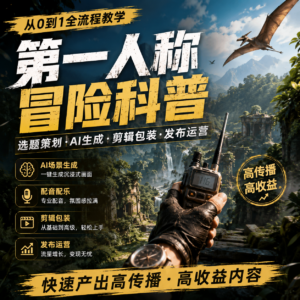 AI第一人称远古冒险科普教学,精选分成独家收益 配图