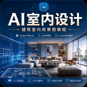 AI室内设计:用AI工具I生成建筑室内设计效果图教程【75.1GB 配图