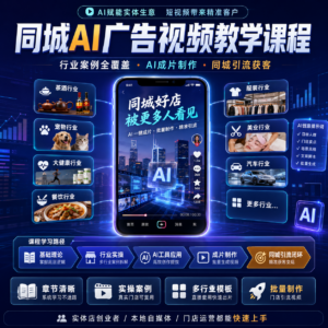 同城AI广告视频教学课程，从基础理论、分行业广告脚本、AI成片制作到同城引流闭环一站式讲透 配图