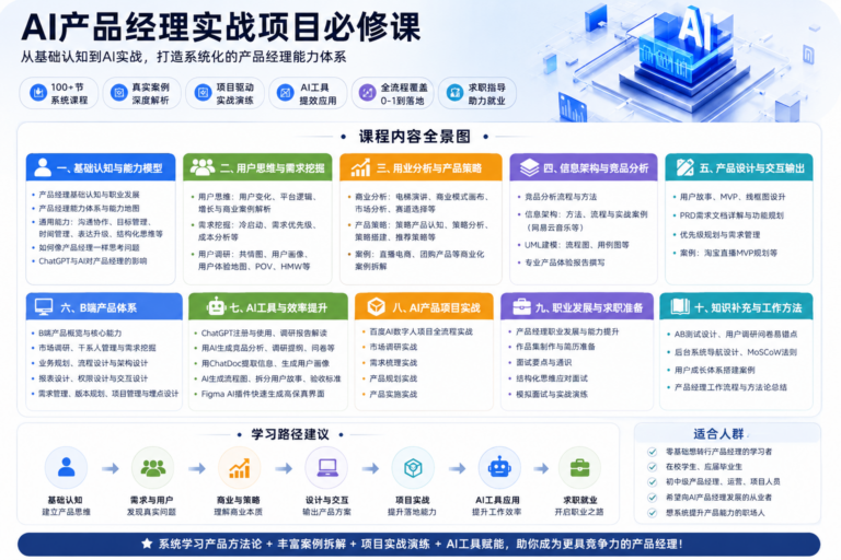 AI+产品经理实战项目必修课,从零到一教你学ai,零基础也能学的入门指南