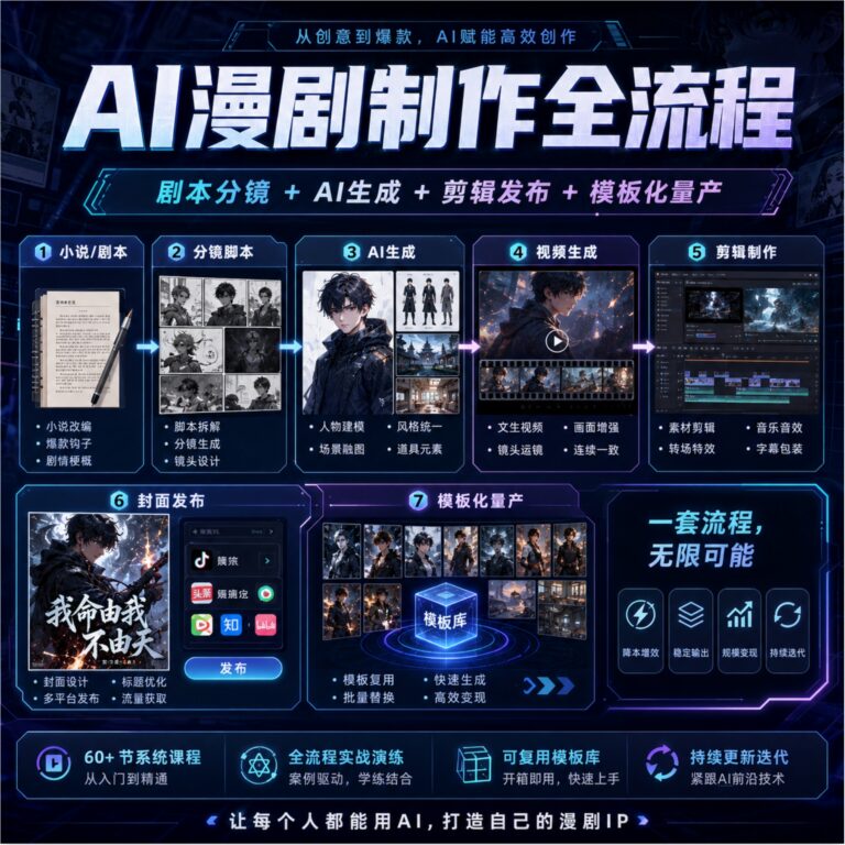 AI漫剧制作全流程 剧本分镜+AI生成+剪辑发布+模板化量产