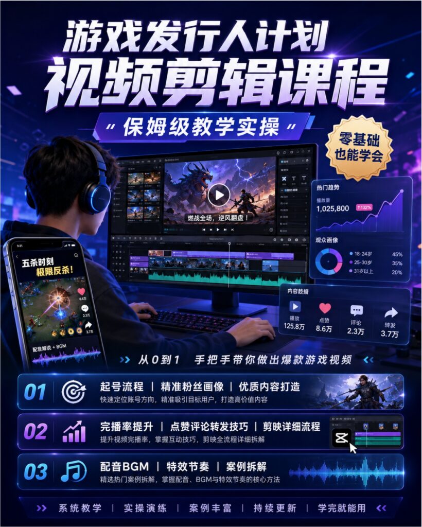 游戏发行人计划视频剪辑课程，保姆级教学实操