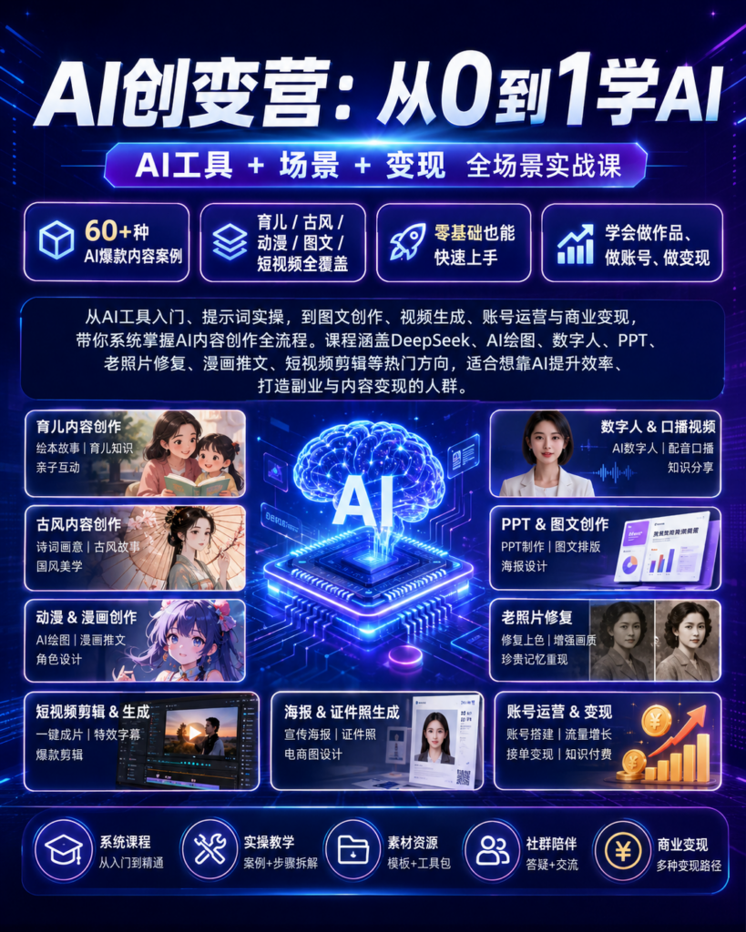 从0到1学AI：AI 工具 + 场景 + 变现全场景实战课【8GB】