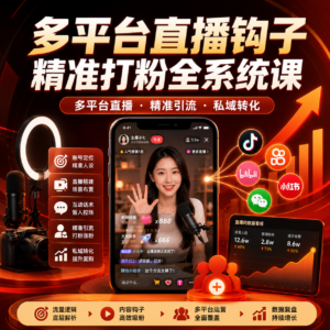 多平台直播钩子精准打粉全系统课|标签打法+直播间搭建+全套话术+私域导流+直播切片闭环 配图