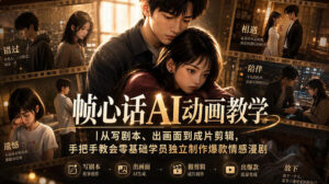 帧心话AI动画教学|从写剧本、出画面到成片剪辑,手把手教会零基础学员独立制作爆款情感漫剧 配图