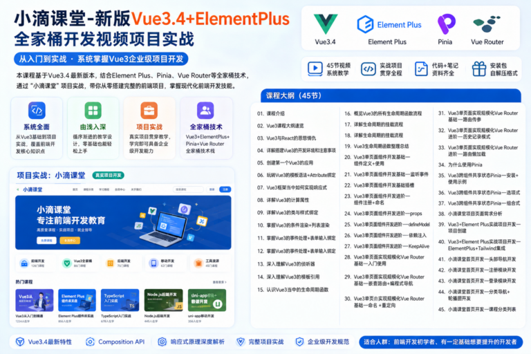 小滴课堂- 新版Vue3.4+ElementPlus全家桶开发视频项目实战