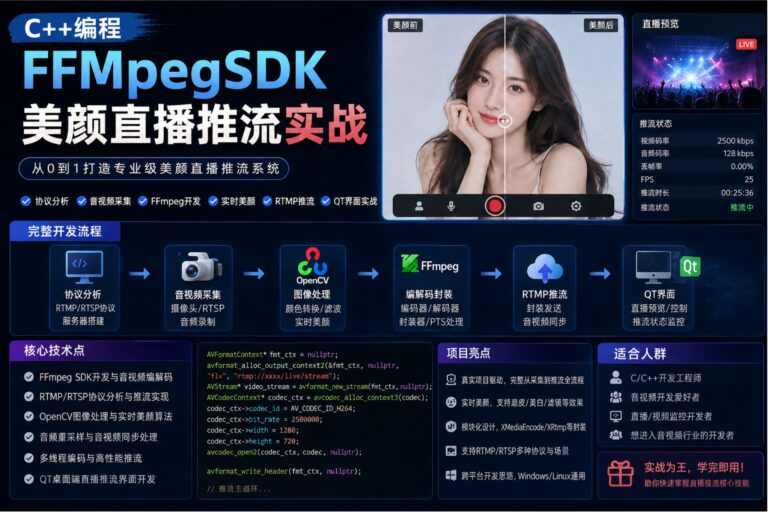 C++ 编程 FFMpegSDK美颜直播推流实战