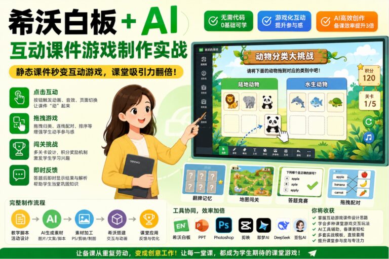 希沃AI动画课件全流程实战课|用AI把课件做成可点击互动的动画游戏,从0到1跑通课件制作流程