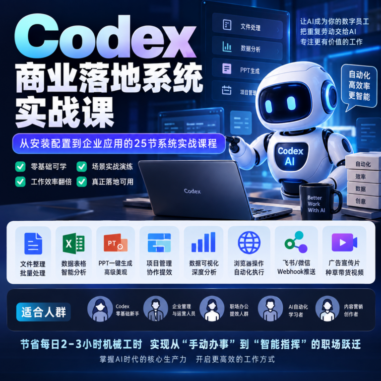 Codex AI智能办公系统实战课:掌握文件、表格、PPT、项目管理、数据分析、浏览器及企业日报自动化