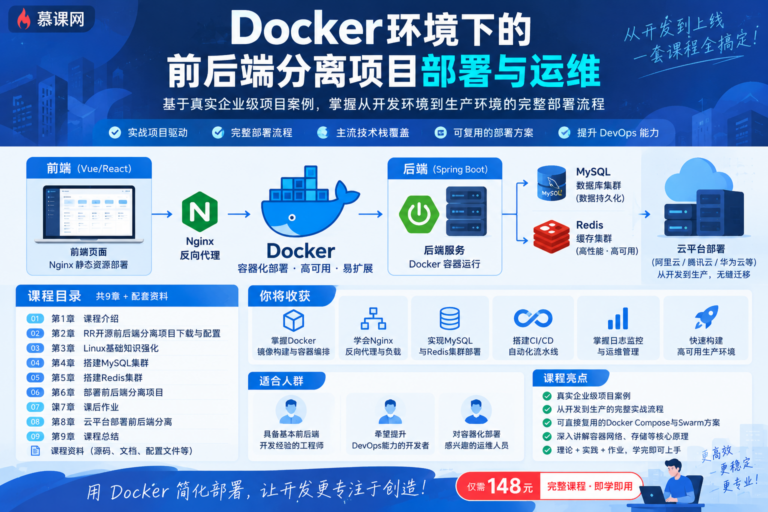 慕课网-Docker环境下的前后端分离项目部署与运维-148元- 完结