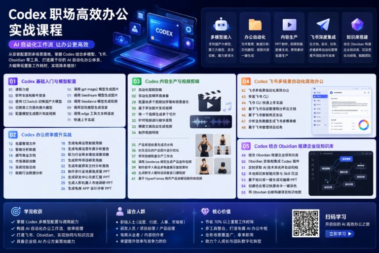 Codex职场高效办公特训课:多模型切换配置,文档数据处理,音视频自动化教学