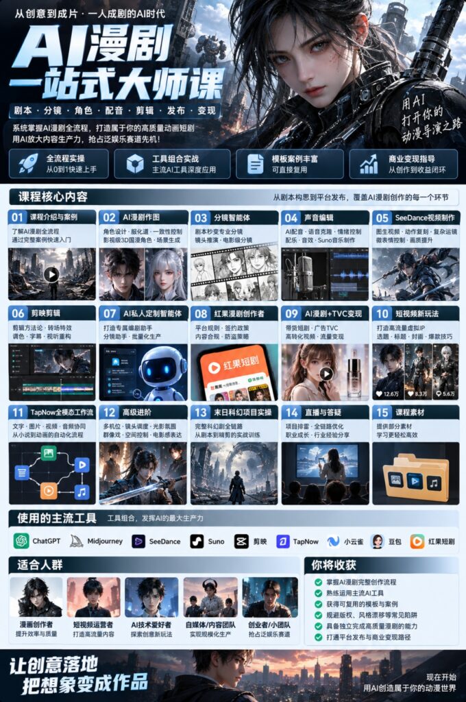 AI漫剧大师课,全流程实操带你从零打通完整创作闭环