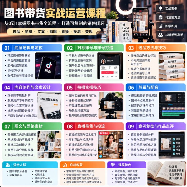 精装图书带货系统大课,从零开始全流程实操教学