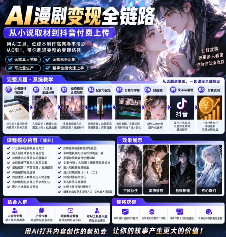 AI漫剧变现全链路,从小说取材到抖音付费上传