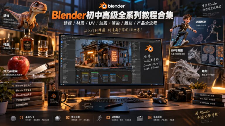Blender初中高级全系列教程合集(Blender建模+材质+UV+动画+渲染+雕刻+产品全流程)