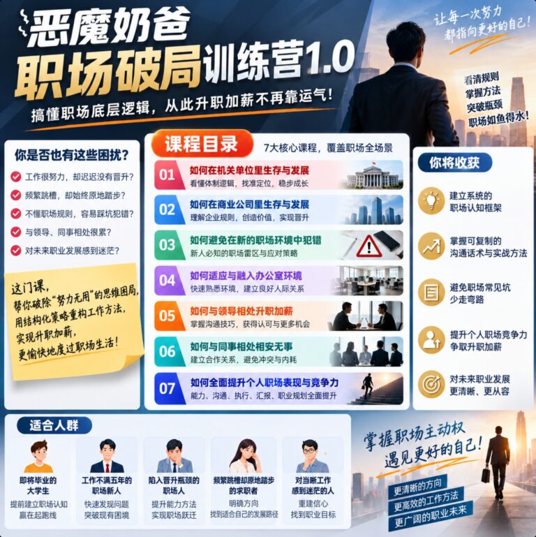 恶魔奶爸职场破局训练营1.0,让你在职场上如鱼得水