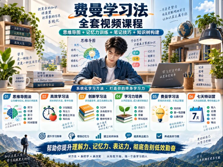 费曼学习法全套视频课程,思维导图+ 记忆力+笔记技巧