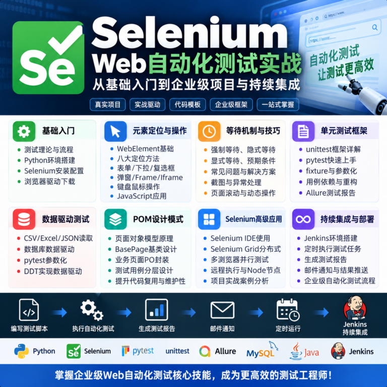 极客时间-视频课 -郭宏志-Selenium自动化测试实战(完结)