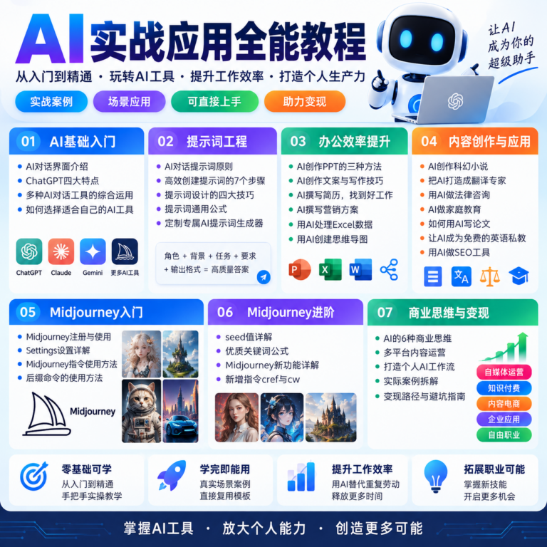 AI生产力实战营,多渠道应用全能实战课