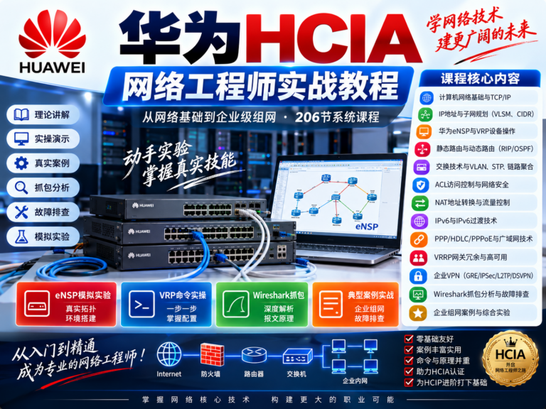 华为认证网络工程师(HCIA)-路由交换视频教程(206节 )