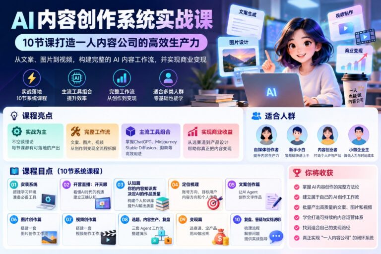 【AI】一个人就是一家内容公司:10节课用AI打通文案、图片、视频到变现