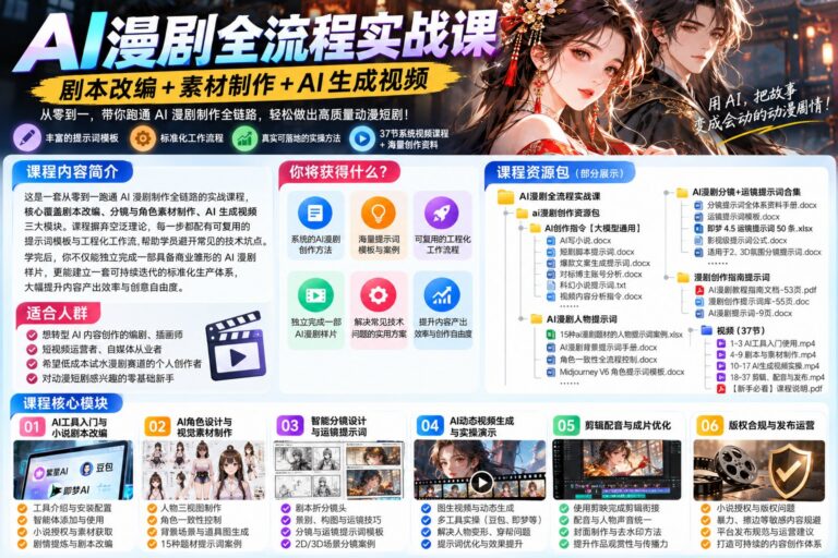 AI漫剧全流程实战课,剧本改编+素材制作+AI生成视频