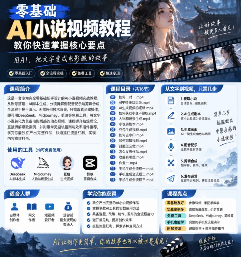 零基础AI小说视频教程,教你快速掌握核心要点