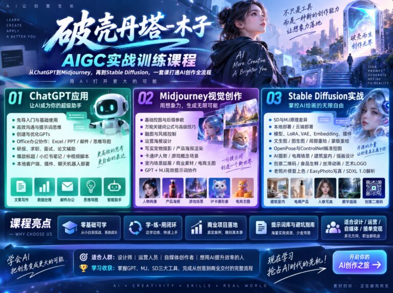 破壳丹塔-木子 -AIGC人工智能零基础到进阶GPT MJ SD商业技术落地应用训练