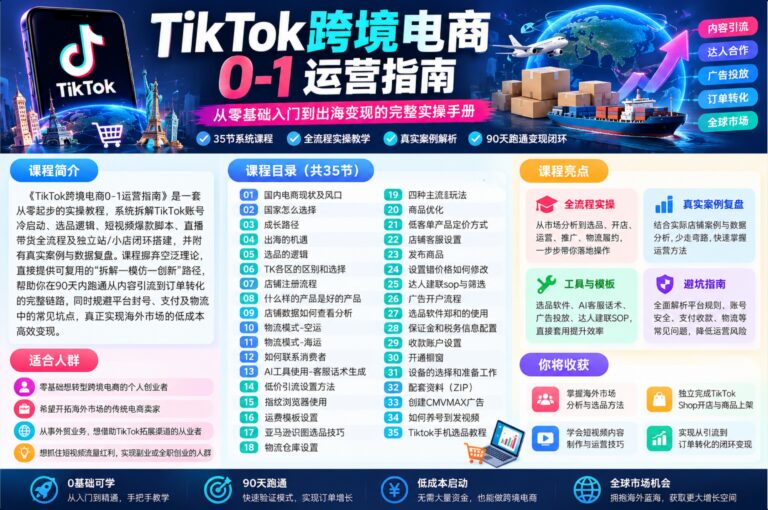 TikTok跨境电商0-1运营指南 ,TK出海变现完整攻略
