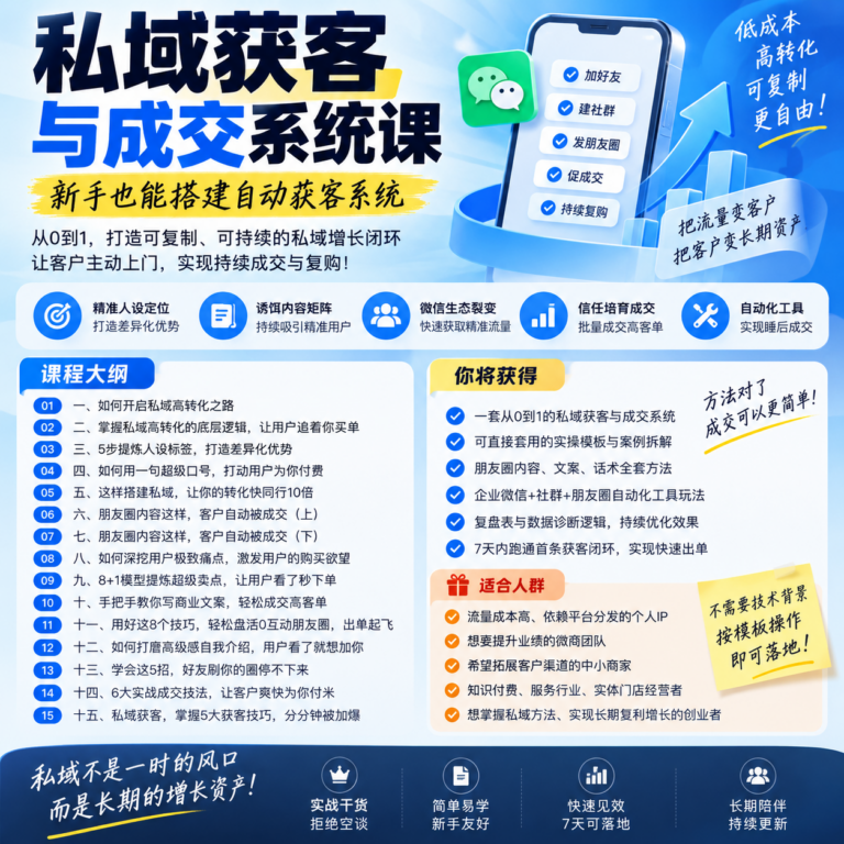 私域获客与成交系统课,新手也能搭建自动获客系统